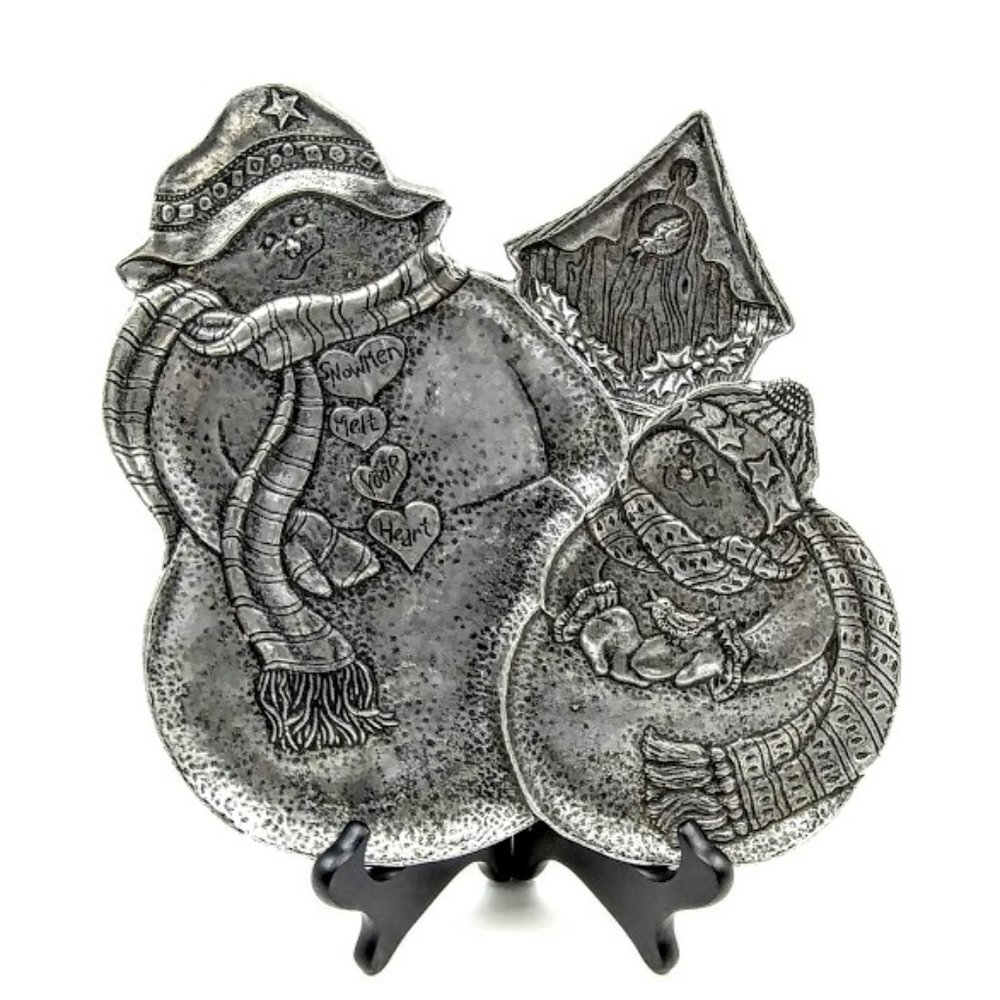 *CAST ALUMINUM *SNOWMAN HOLIDAY PLATTER/ TRAY*BY CARSON STATESMETAL*USA**